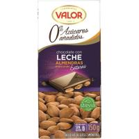VALOR azukrerik gabeko esnedun txokolatea almendrekin, tableta 150 g