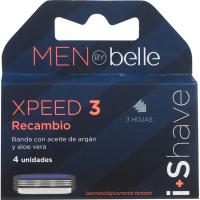 Recambio de maquinilla 3 hojas MEN BY BELLE, pack 4 uds