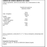 Jamón ibérico de cebo 50% raza ibérica NAVIDUL, sobre 40 g