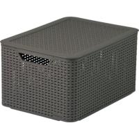 Caja de plástico con tapa color chocolate Style, 30 litros,442x332x236mm