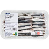 Anchoas limpias descongeladas EROSKI, bandeja 250 g