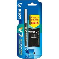 Bolígrafo tinta líquida negra, punta 0.7mm + 3 cartuchos recambio V7 PILOT