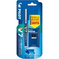 Bolígrafo tinta líquida azul, punta 0.7mm + 3 cartuchos recambio V7 PILOT