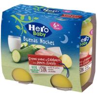 Crema suave de calabacín-jamón-queso HERO, pack 2x190 g