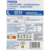 Langostino cocido calibre 40/50 EROSKI, bandeja 450 g