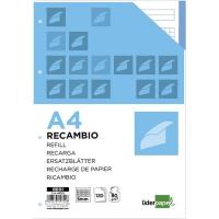 Recambio A4 cuadriculado, 4 taladros, bandas 5 colores,120hojas LIDERPAPEL, 1 ud