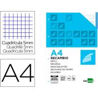 Recambio A4 cuadriculado, 4 taladros, bandas 5 colores,120hojas LIDERPAPEL, 1 ud