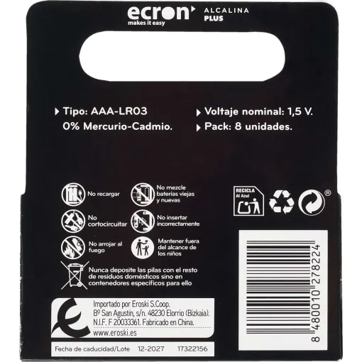 ECRON+ LR03 pila alkalinoa (AAA), sorta 8 ale