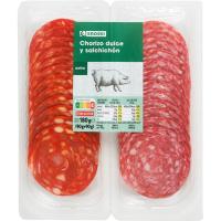Chorizo dulce-Salchichón EROSKI, pack 2x90 g