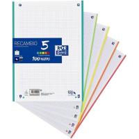 Recambio A4, cuadriculado, 4 taladros, bandas 5 colores, 100hojas, OXFORD, 1 ud