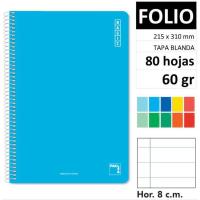 Cuaderno de espiral Folio, rayado 1 línea horizontal, tapa de plástico ¿Cuál te llegará? 16419 PACSA, 80 hojas