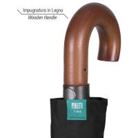 Paraguas plegable negro 58/8 automático, mango madera, varillas fibra de vídrio.