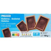 Galleta con tableta de chocolate con leche EROSKI, paquete 150 g