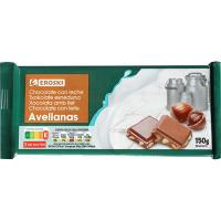 Chocolate con leche avellanas EROSKI, tableta 150 g