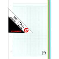 Recambio A4 cuadriculado banda colores, 4 taladros PACSA, pack 120 hojas