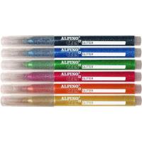 Rotulador de purpurina, 6 colores, Crea+ Glitter Marker ALPINO, caja 6 uds