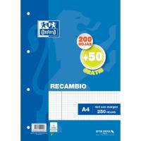 Recambio A4 con cuadro de 4x4 OXFORD, 200+50 hojas