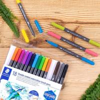 Rotuladores acuarelables de doble punta, colores surtidos STAEDTLER, Pack 18 uds