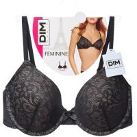 Sujetador mujer encaje con aro y relleno, negro DIM BASIC, talla 100B