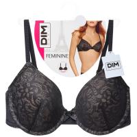 Sujetador mujer encaje con aro y relleno, negro DIM BASIC, talla 90C
