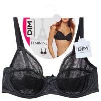 Sujetador mujer encaje con aro sin relleno, negro DIM BASIC, talla 100B