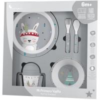 Set vajilla indio, incluye plato llano,cuenco, cuchara, tenedor y taza INTERBABY