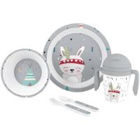 Set vajilla indio, incluye plato llano,cuenco, cuchara, tenedor y taza INTERBABY