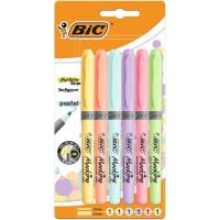 Marcador fluorescente delgado, colores pastel: 4+2 Hilglighter Grip BIC, Pack 6uds