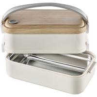 Fiambrera doble inox blanca y madera de 1,1 L CAPRICE, set 2x550 ml