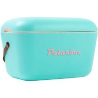 Nevera rígida portátil retro vintage verde agua de 12 L, asa cuero POLARBOX, 1 ud