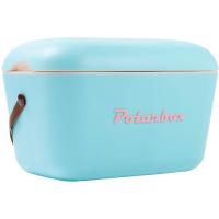 Nevera rígida portátil retro vintage celeste baby de 12 L, asa cuero POLARBOX, 1 ud