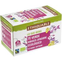 Té verde con hibisco y jengibre bio ETHIQUABLE, caja 20 sobres