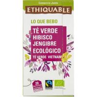 Té verde con hibisco y jengibre bio ETHIQUABLE, caja 20 sobres