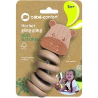 Sonajero Glin Glin el hipopótamo, discos móviles para mezclar y agitar con un efecto sonido, promueve estímulos sensoriales, madera de haya 100% certificada de bosques gestionados de forma sostenible BEBE CONFORT