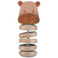 Sonajero Glin Glin el hipopótamo, discos móviles para mezclar y agitar con un efecto sonido, promueve estímulos sensoriales, madera de haya 100% certificada de bosques gestionados de forma sostenible BEBE CONFORT