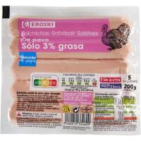 Salchicha de pavo 3% materia grasa EROSKI, sobre 200 g