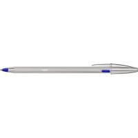 Bolígrafo recargable, plateado, tinta azul con 2 recargas Cristal Re-New BIC, 1 ud