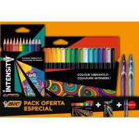 Lote 24 rotuladores, 12 lápices de colores y 2 bóligrafos de gel Intensity BIC