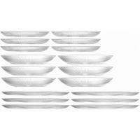 Vajilla Andra en vidrio transparente Platos: 26,5cm, 21,5cm y 19cm, pack 18 piezas