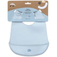 Babero imperpeable azul de silicona con bolsillo recogemigas INTERBABY