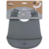 Babero imperpeable gris petroleo de silicona con bolsillo recogemigas INTERBABY