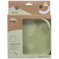 Plato cuadrado verde agua con ventosa, silicona extrasuave INTERBABY, 250 ml