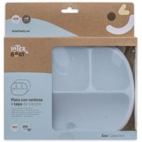 Plato azul con 4 divisiones, ventosa y tapa, de silicona INTERBABY, 650 ml