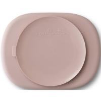 Plato rosa con 4 divisiones, ventosa y tapa, de silicona INTERBABY, 650 ml