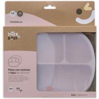 Plato rosa con 4 divisiones, ventosa y tapa, de silicona INTERBABY, 650 ml