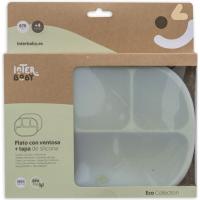 Plato verde agua con 4 divisiones, ventosa y tapa, de silicona INTERBABY, 650 ml