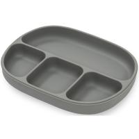 Plato gris con 4 divisiones, ventosa y tapa, de silicona INTERBABY, 650 ml