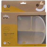 Plato mostaza con 4 divisiones, ventosa y tapa, de silicona INTERBABY, 650 ml