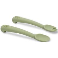 Cuchara y tenedor verde agua de silicona INTERBABY