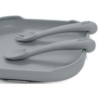Cuchara y tenedor gris de silicona INTERBABY
